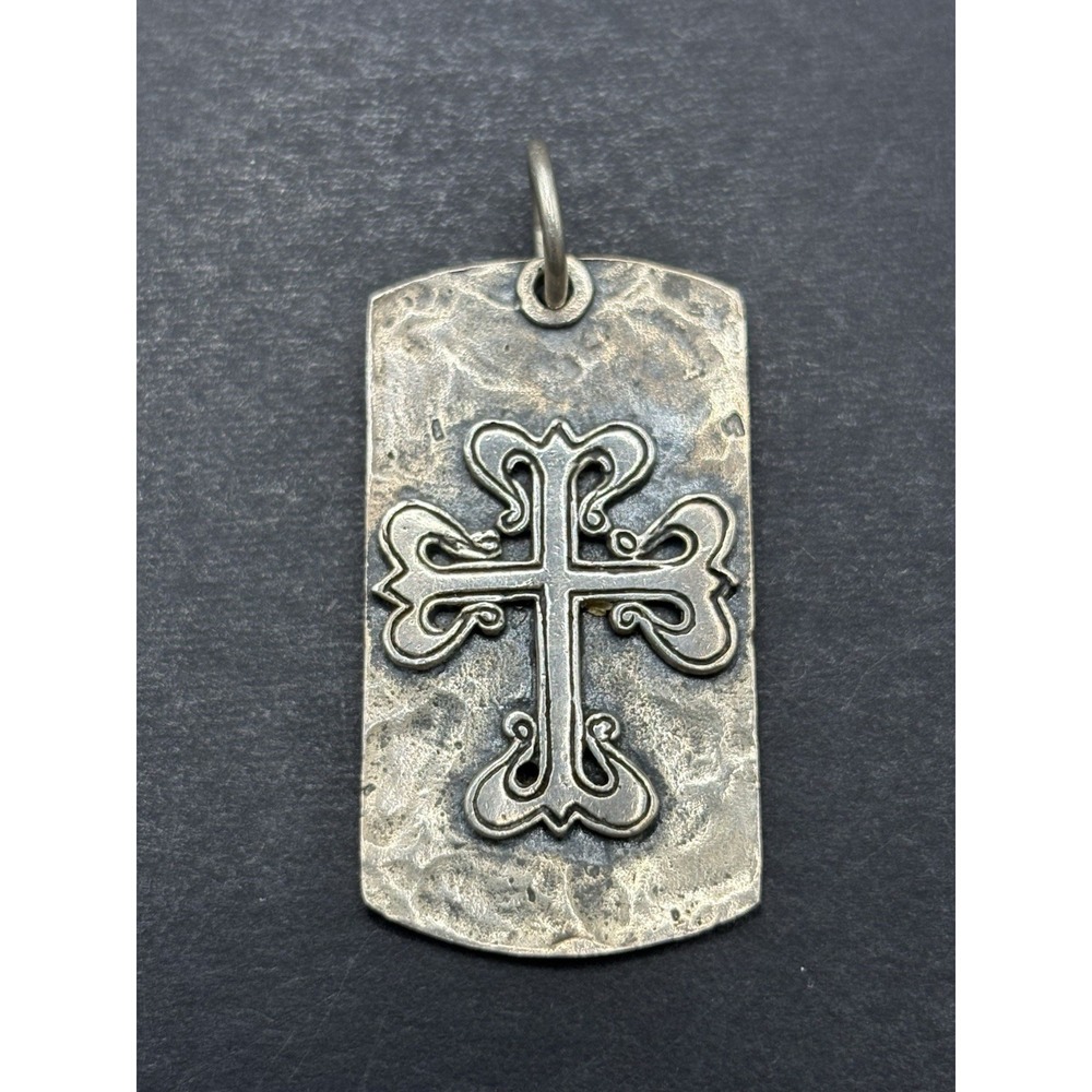 Vintage Sterling Silver Cross Dog Tag Pendant 8.6 Grams Waxing Poetic H18